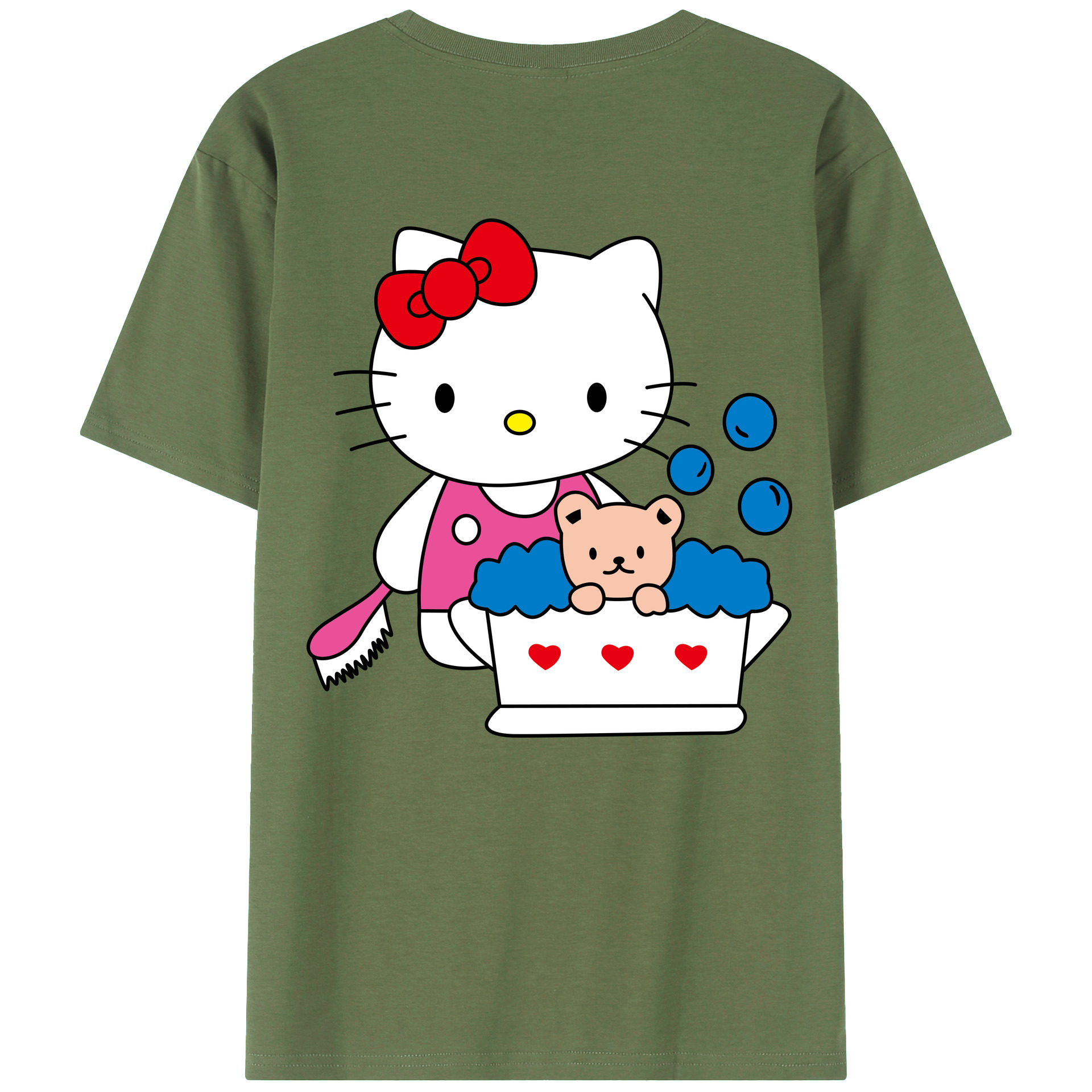 （画像用） Hello Kitty ハローキティ 綿100％ メンズ半袖Tシャツ（バックプリント） 通気性